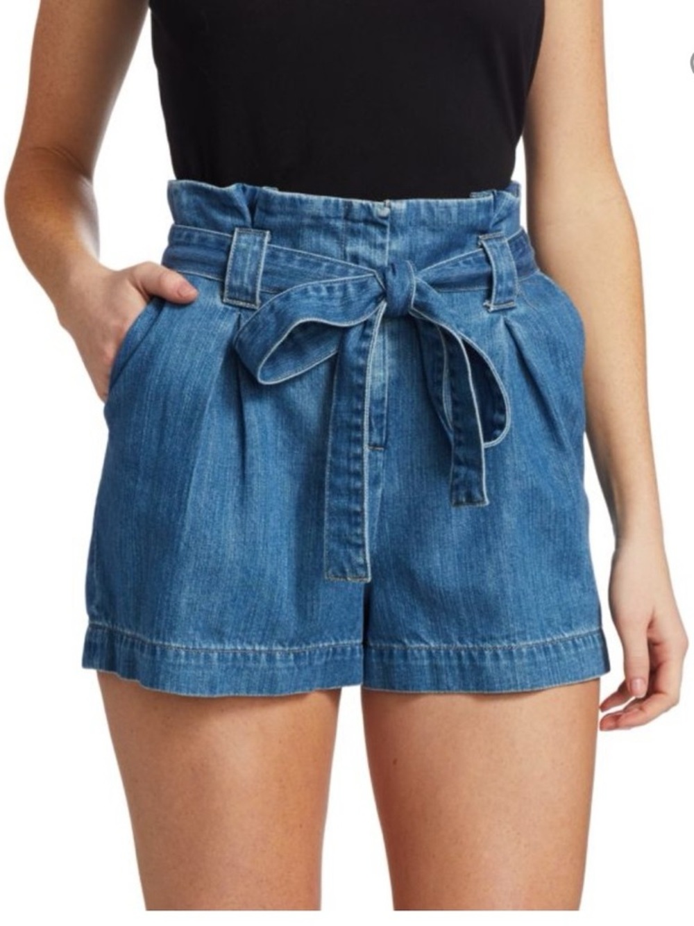 L'AGENCE Hilary Mist High-Rise Paperbag Waist Denim Shorts Size 26